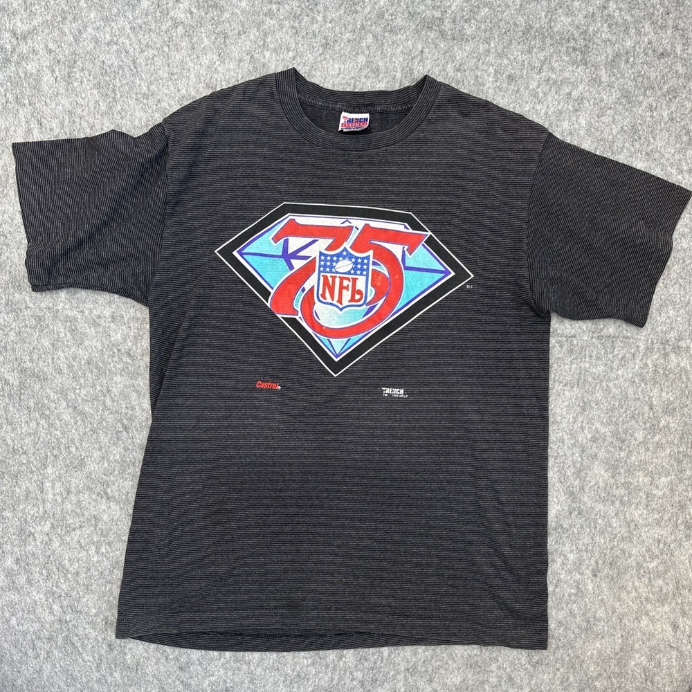 Single Stitch NFL 75th Anniversary T Shirt Gray VTG XL Trench Ultra Made in USA